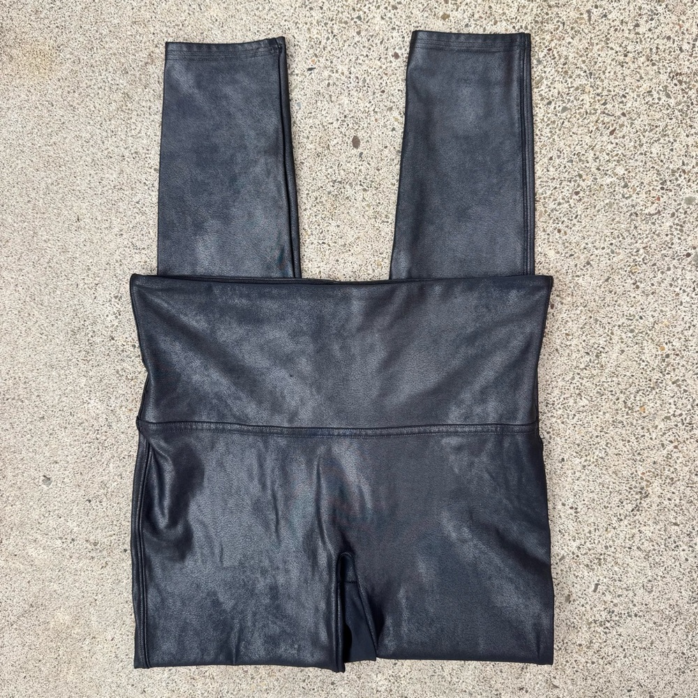 SPANX Black Faux Leather Leggings NWOT Size L